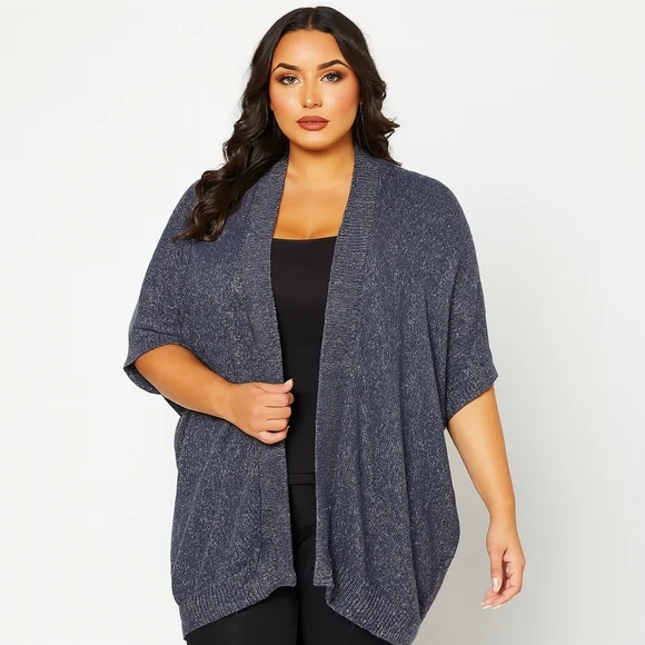 Harlow Plus Size Black Heather Open Front Knit Cardigan | Plus O/S - Picture 1 of 7